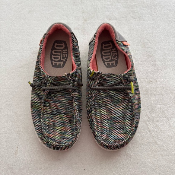 Hey Dude Other - Hey Dude Kids Wendy Youth Stretch Peacock Pink Colorful Knit Loafers
